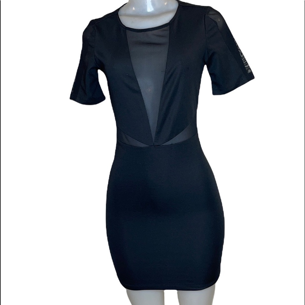 Lucca Couture Mini Black Dress Deep V Mesh Size S